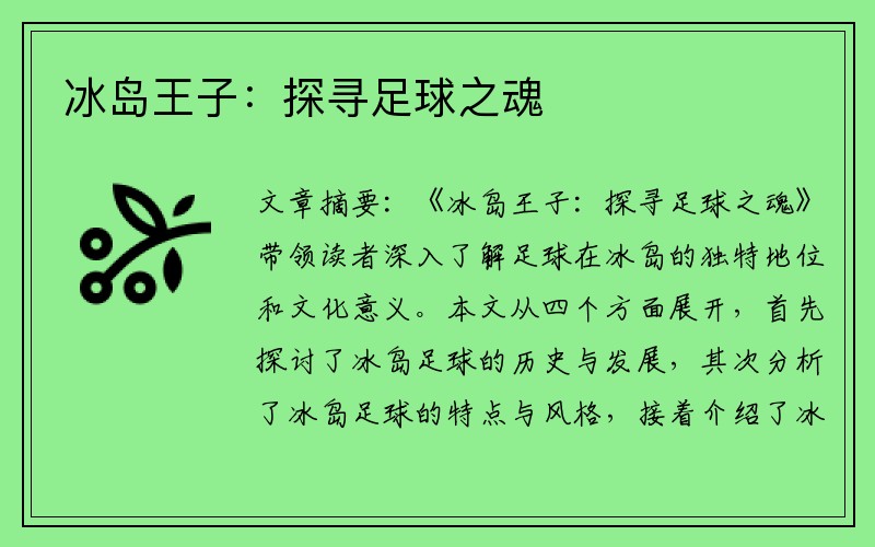 冰岛王子：探寻足球之魂