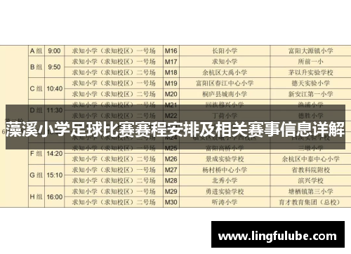藻溪小学足球比赛赛程安排及相关赛事信息详解