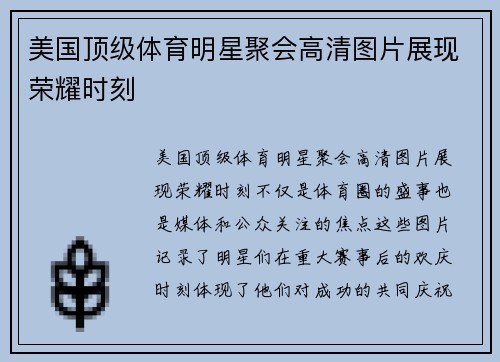 美国顶级体育明星聚会高清图片展现荣耀时刻